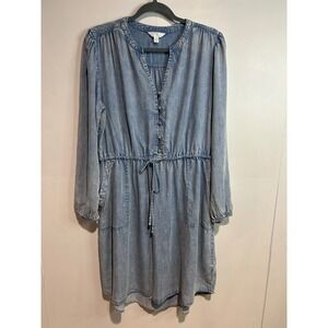 Time and Tru Women's Denim Blue Chambray Shirt Dress Size Large Pockets